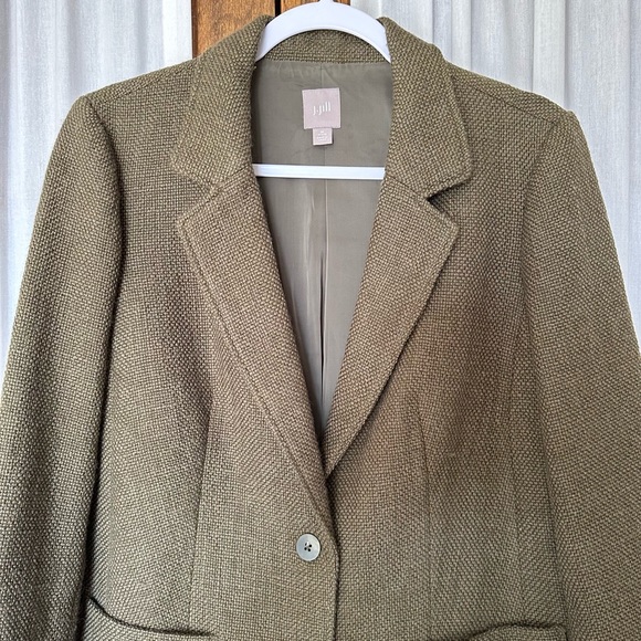 J. Jill Olive Wool Blend Tweed Relaxed Blazer Jacket - Picture 2 of 12